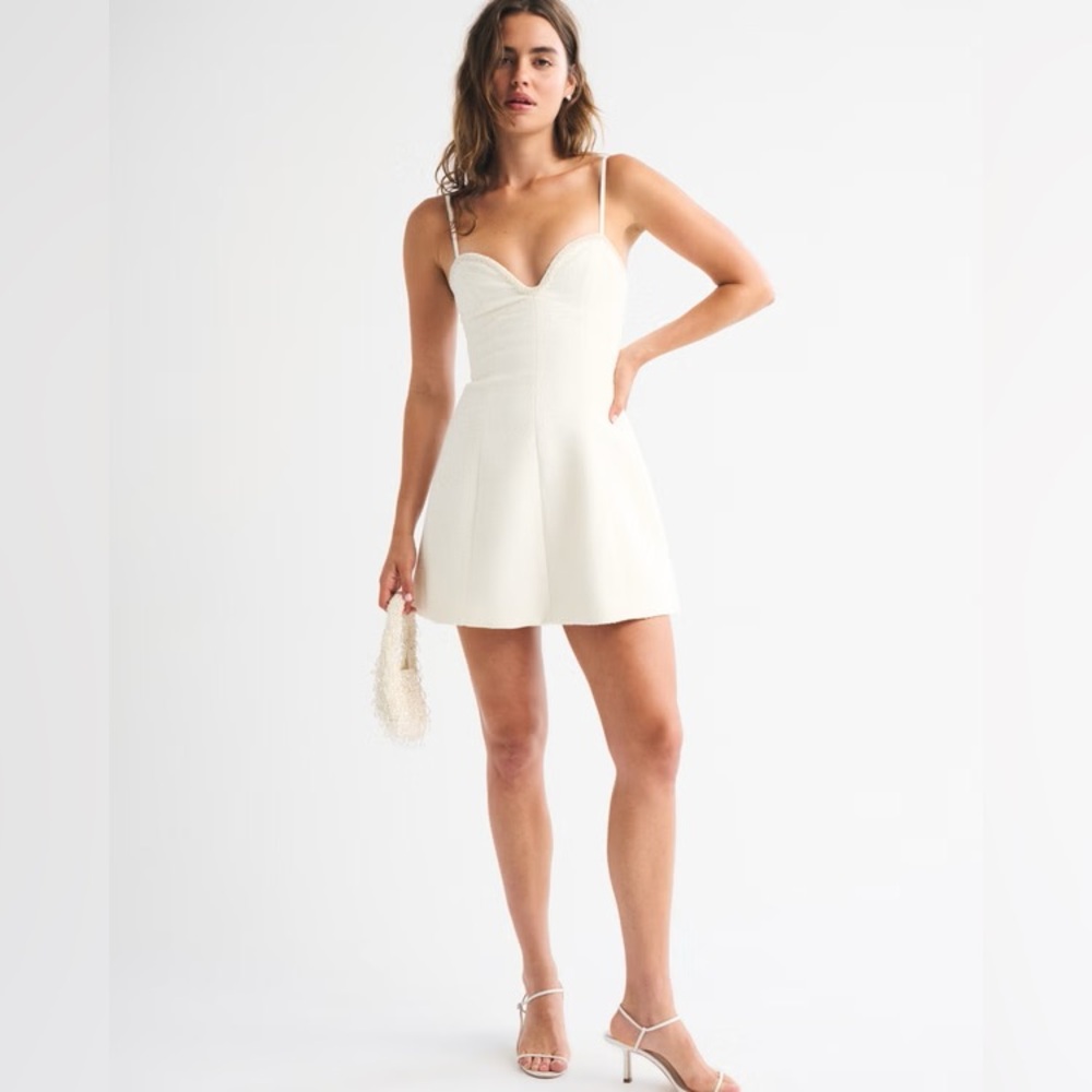 🆕 A&F White Faux Pearl Trim Fit & Flare Mini Dress